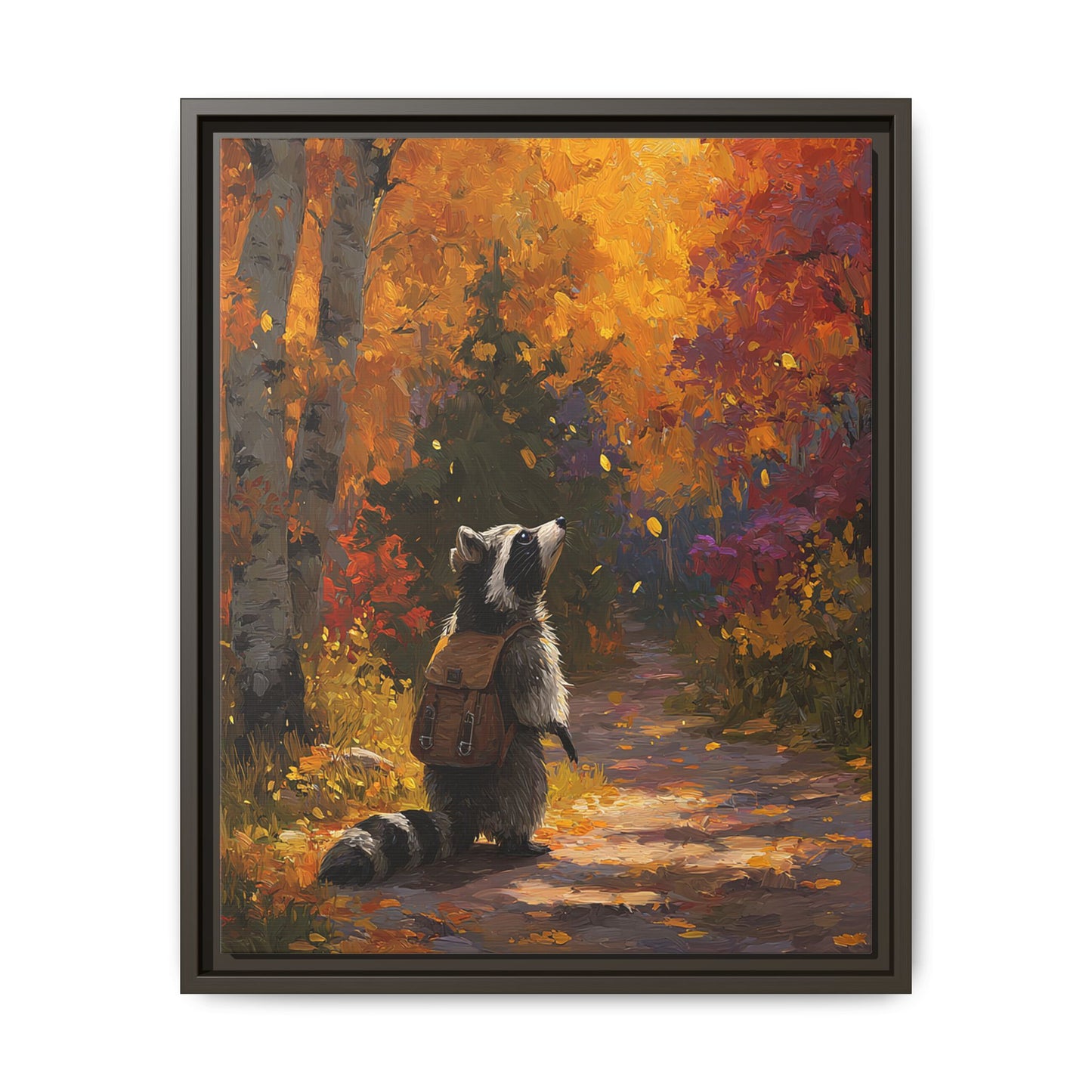 Autumn Raccoon Framed Canvas Wall Art