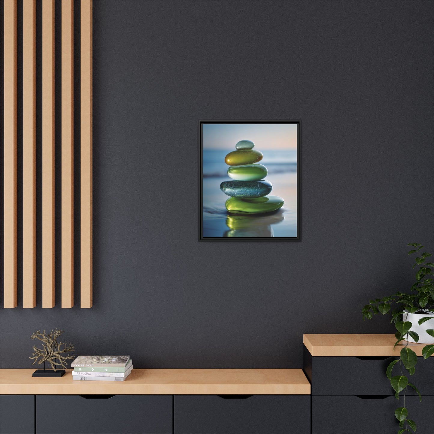 Calming Green Stones Framed Canvas Wall Art