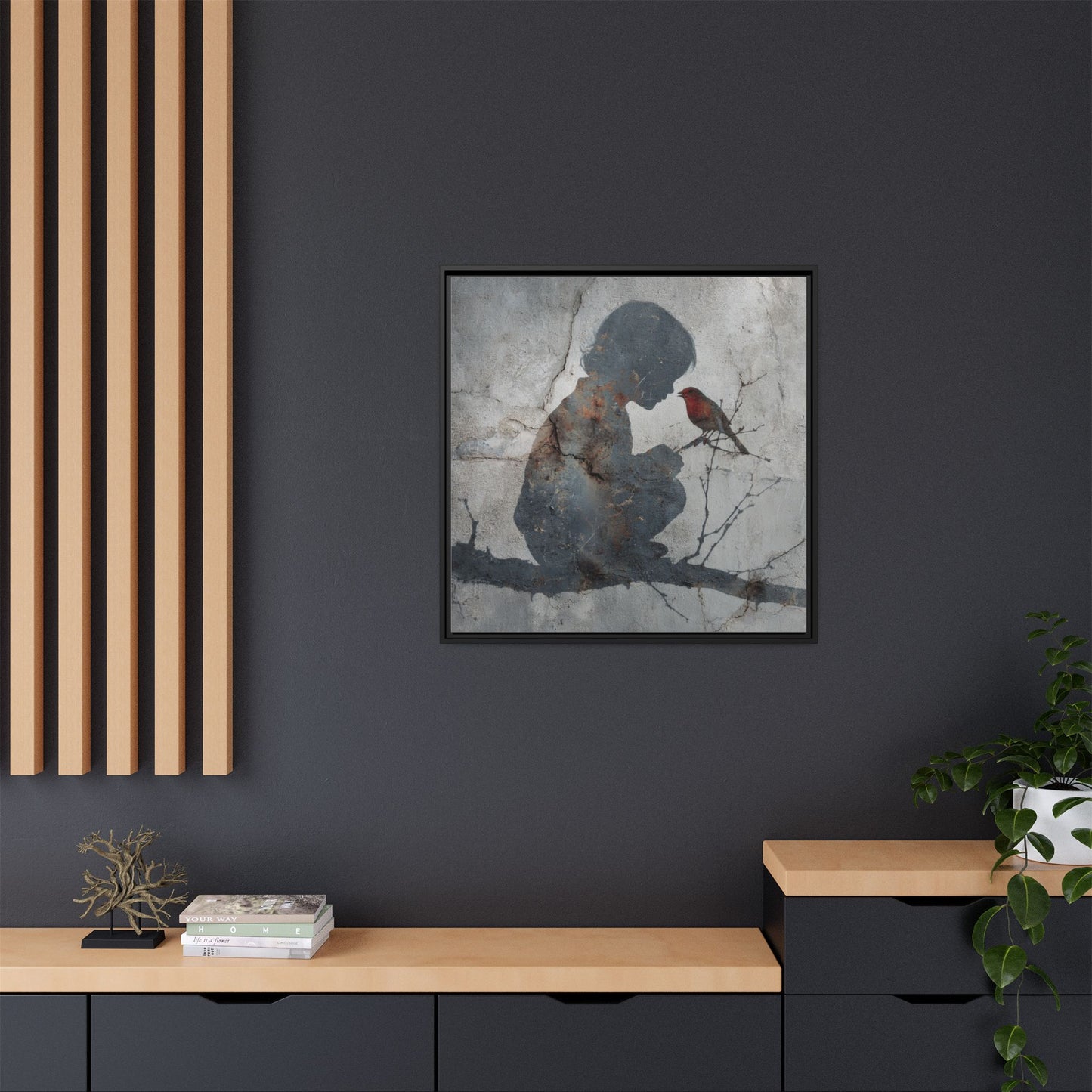 Child Silhouette Square Framed Canvas Wall Art