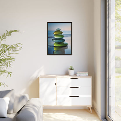 Calming Green Stones Framed Canvas Wall Art