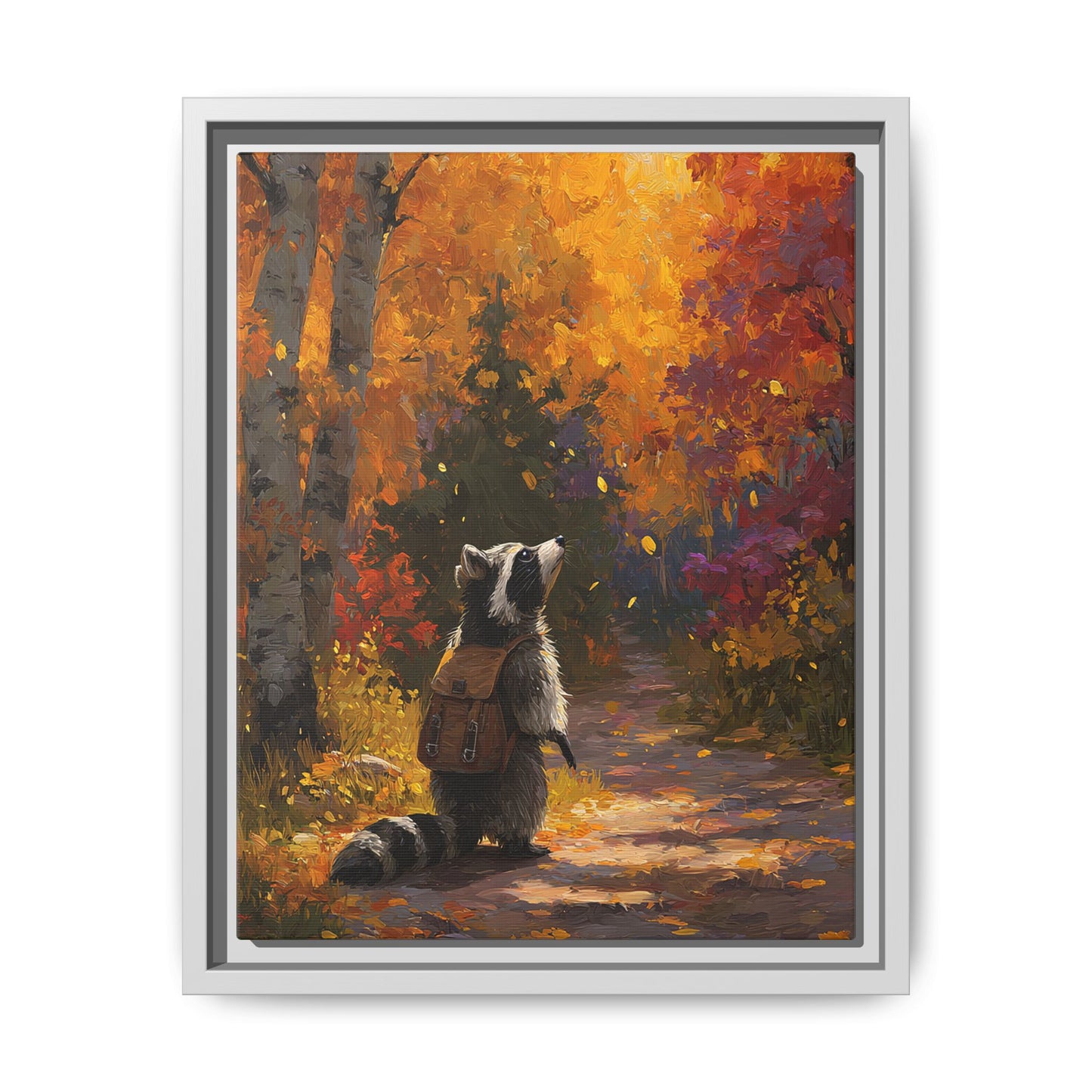Autumn Raccoon Framed Canvas Wall Art
