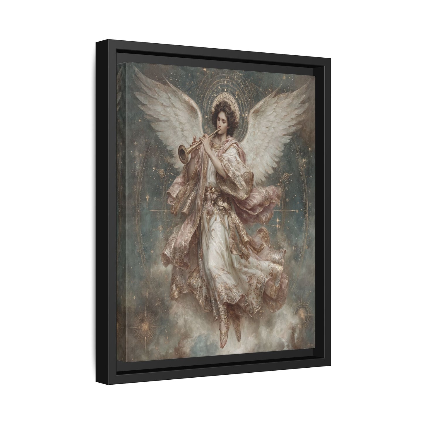 Archangel Playing Trumpet Framed Canvas Wall Art