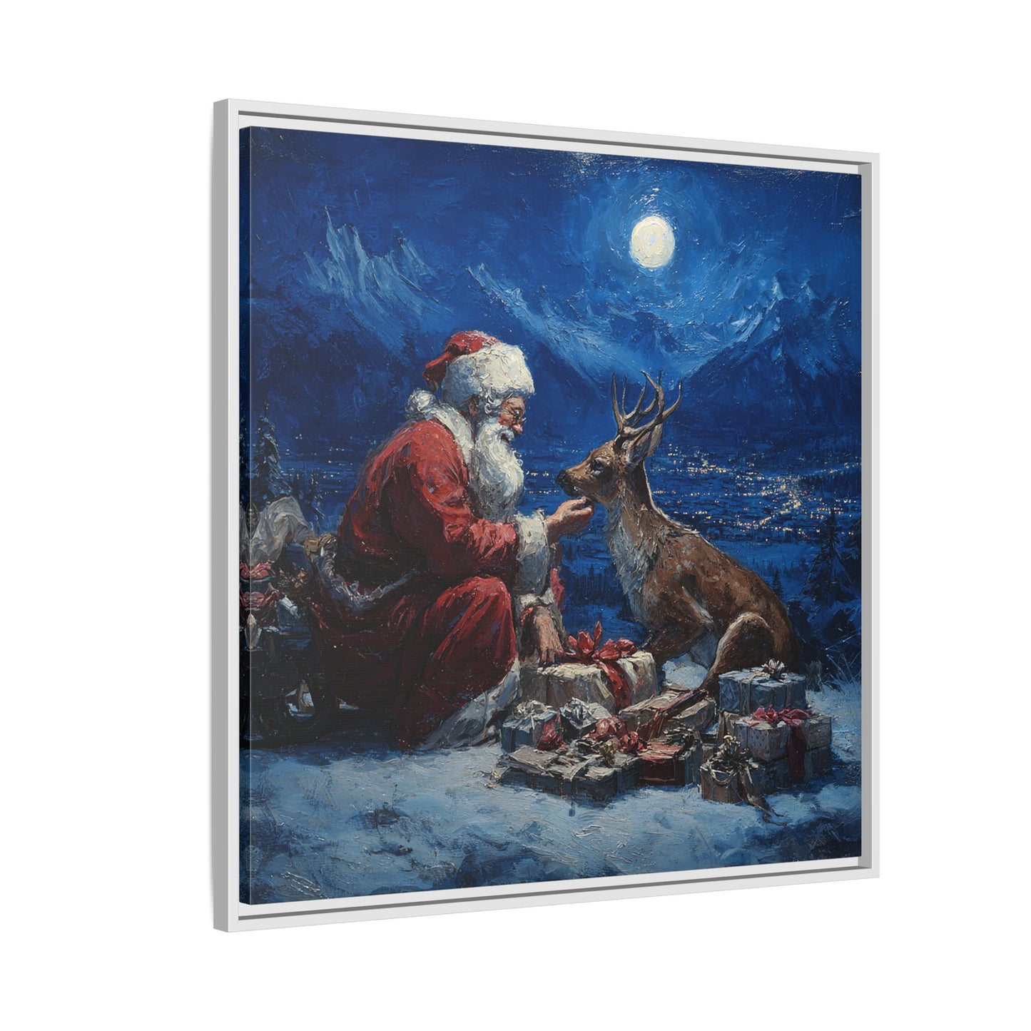 Dramatic Santa Claus Reindeer Christmas Framed Canvas Wall Art