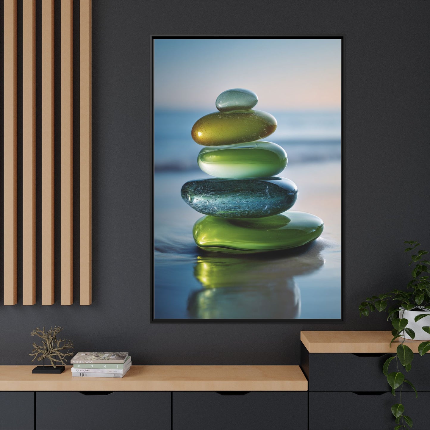 Calming Green Stones Framed Canvas Wall Art