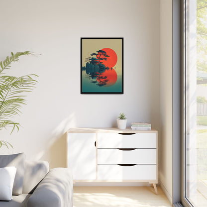 Red Moon Coastal Japandi Art Framed Canvas Wall Art