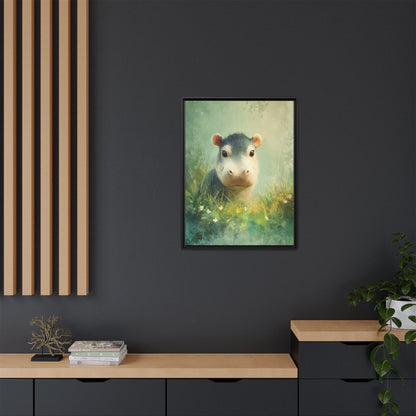 Baby Hippopotamus Nursery Framed Canvas Wall Art