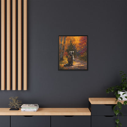 Autumn Raccoon Framed Canvas Wall Art