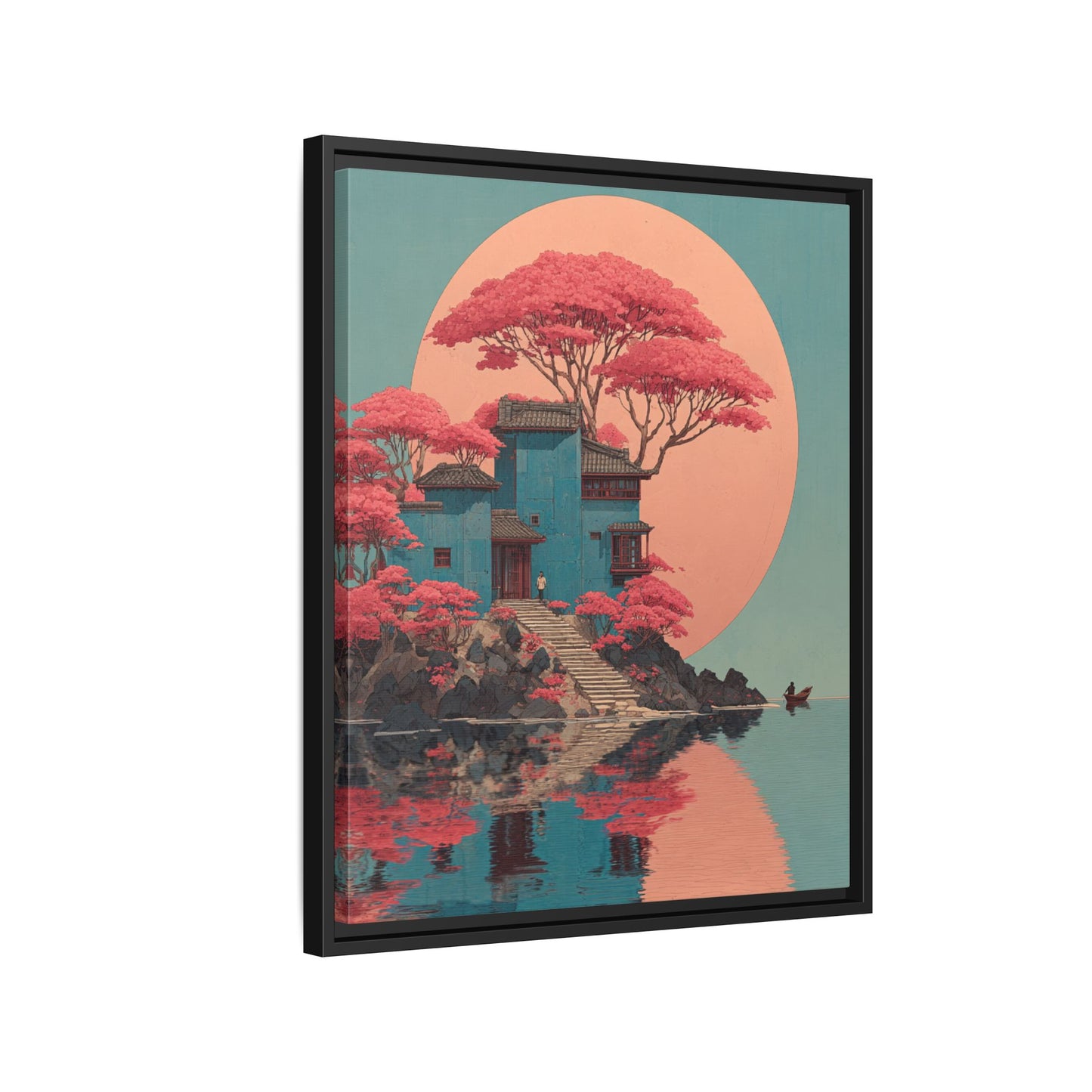 Red Moon Japandi Art Framed Canvas Wall Art