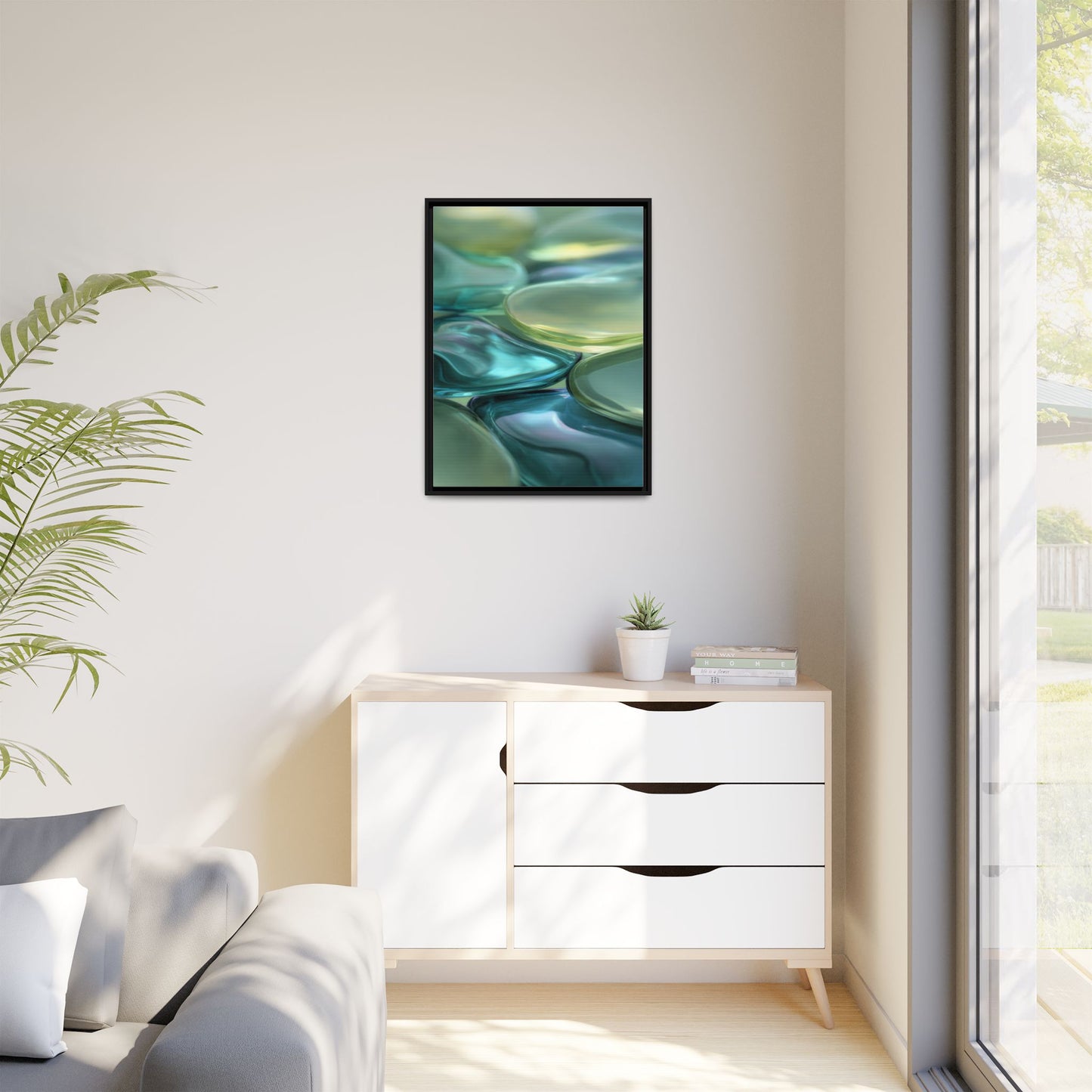 Abstract Green Stones Framed Canvas Wall Art