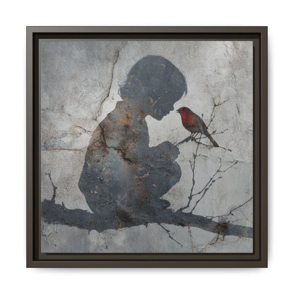 Child Silhouette Square Framed Canvas Wall Art