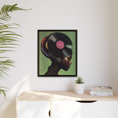 Vinyl Records Black Woman Framed Canvas Wall Art