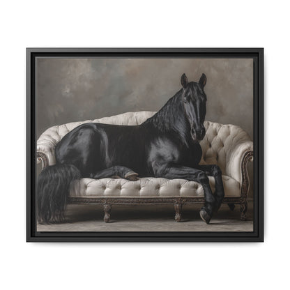 Funny Horse Lounging On Sofa Framed Canvas Wall Art
