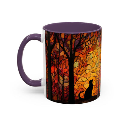 Autumn and Black Cat Stained Glass Effect Mug