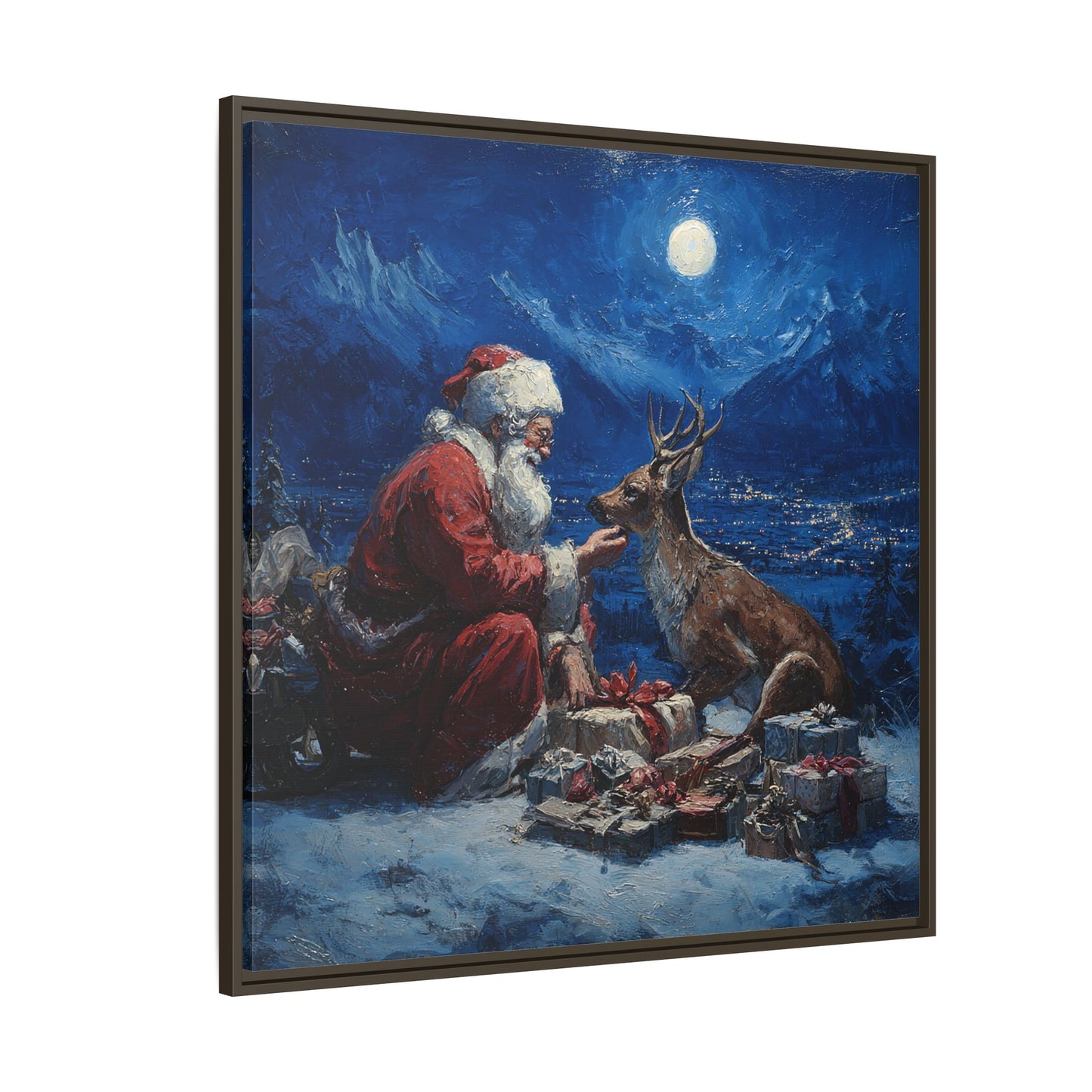 Dramatic Santa Claus Reindeer Christmas Framed Canvas Wall Art
