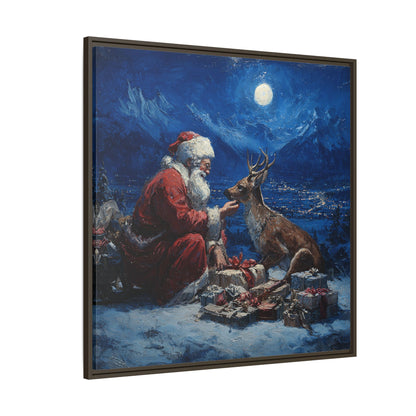 Dramatic Santa Claus Reindeer Christmas Framed Canvas Wall Art