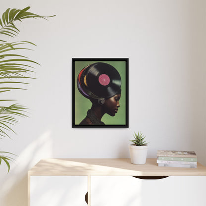 Vinyl Records Black Woman Framed Canvas Wall Art