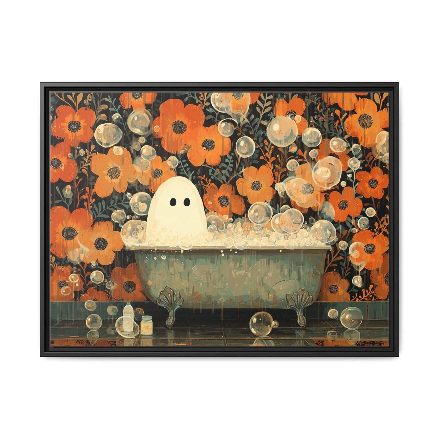 Ghost on Tub Framed Canvas Wall Art