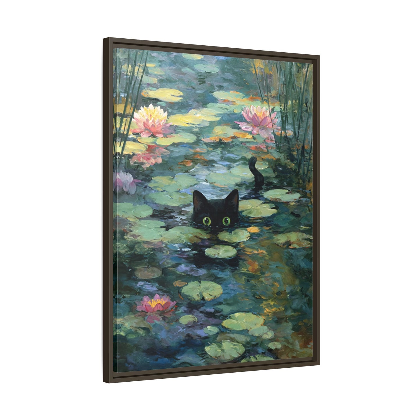 Monet Cat on Lake Framed Canvas Wall Art