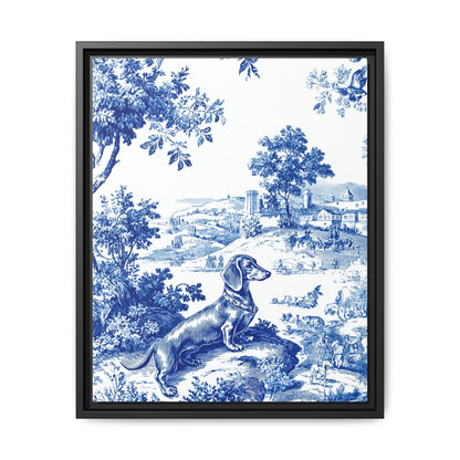 Dachshund Toile Abstract Framed Canvas Wall Art