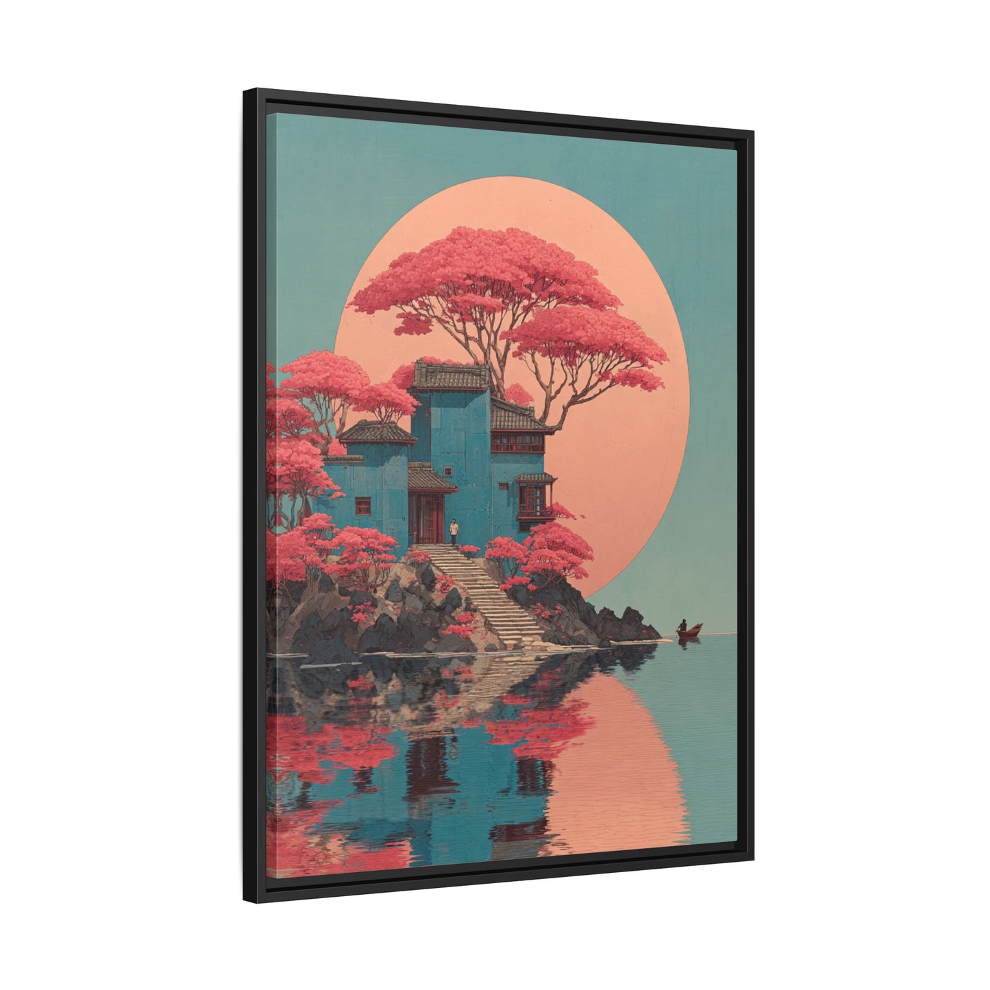 Red Moon Japandi Art Framed Canvas Wall Art