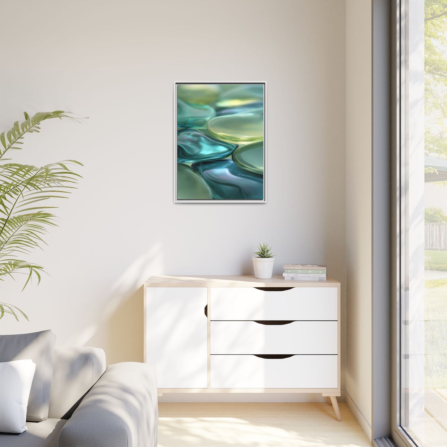 Abstract Green Stones Framed Canvas Wall Art