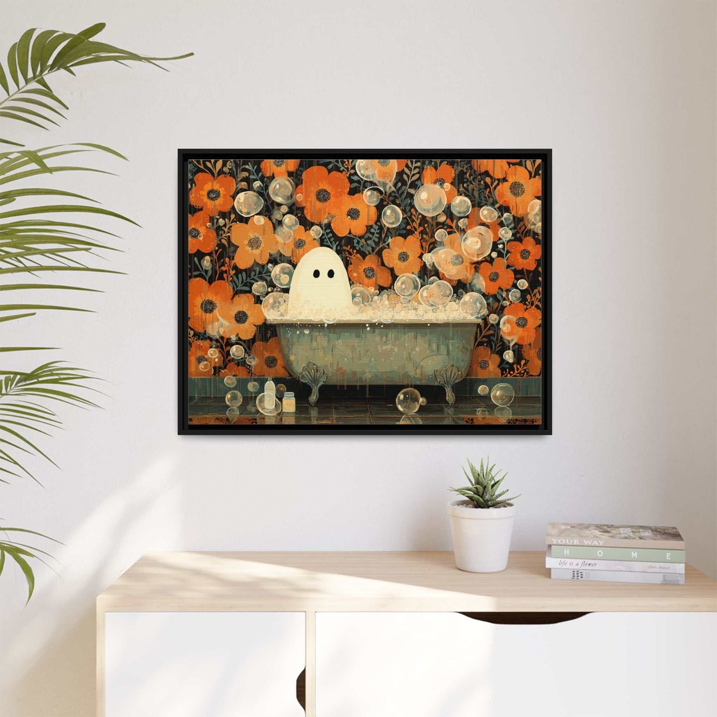 Ghost on Tub Framed Canvas Wall Art