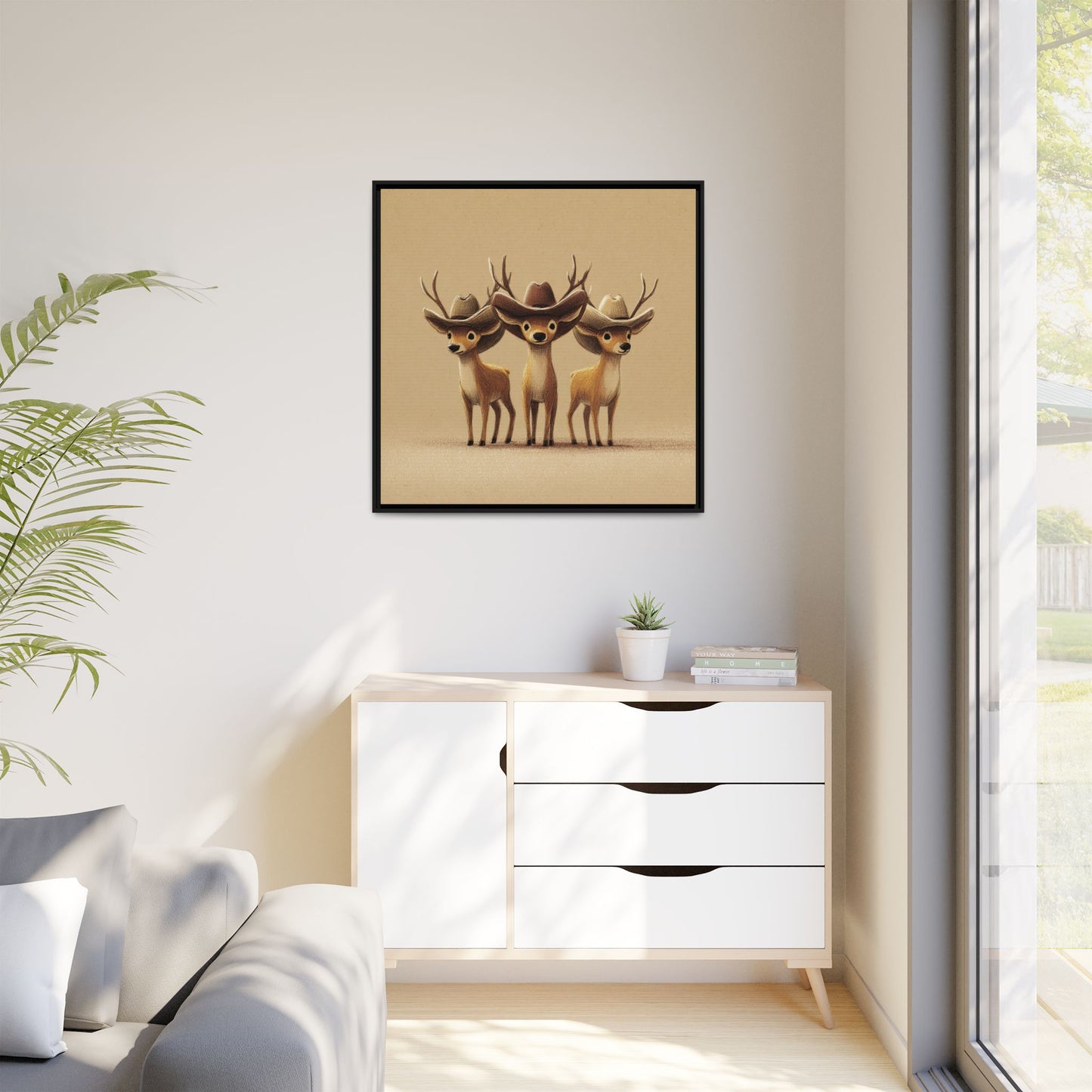 Cowboy Reindeers Christmas Framed Canvas Wall Art
