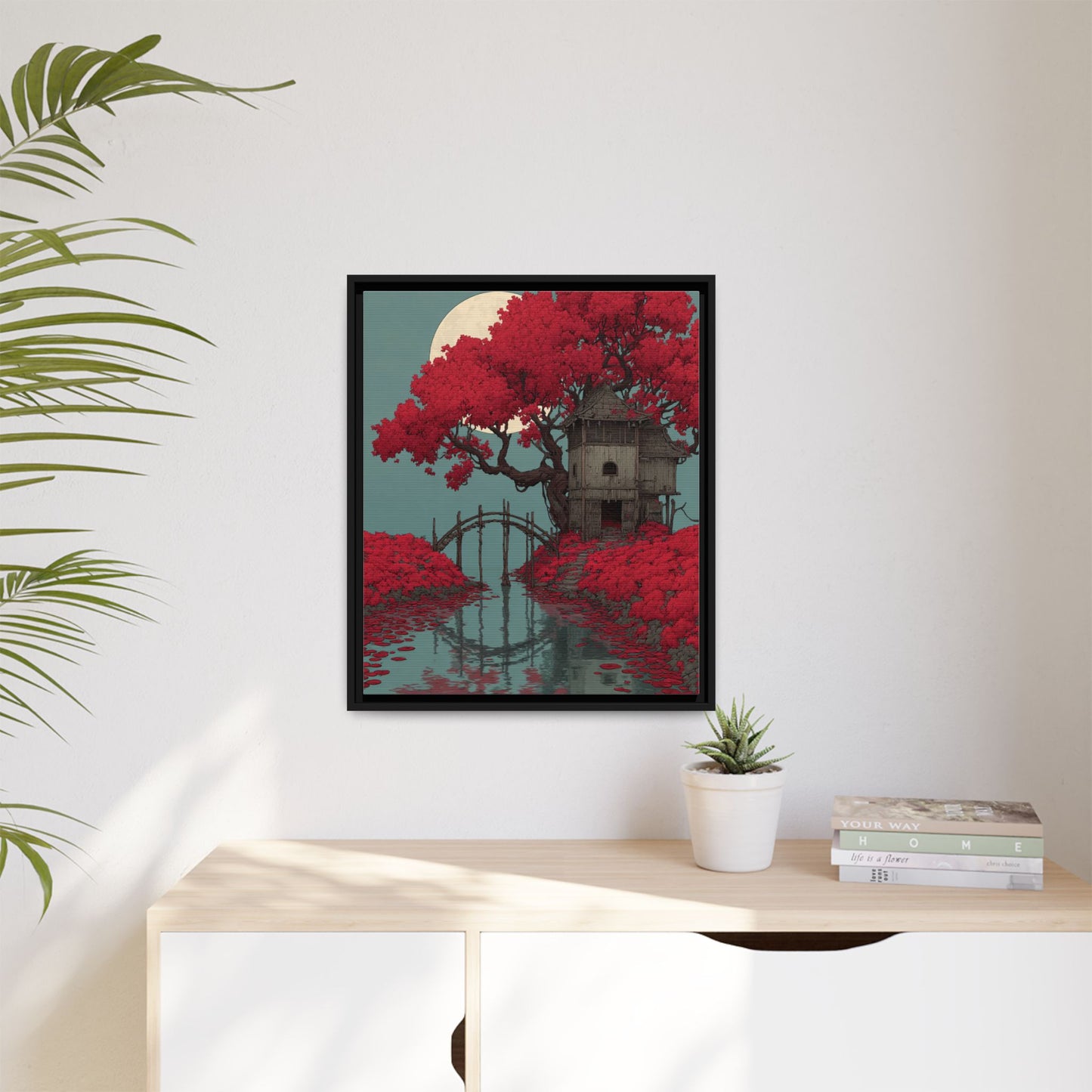 Red Tree Japandi Art Framed Canvas Wall Art
