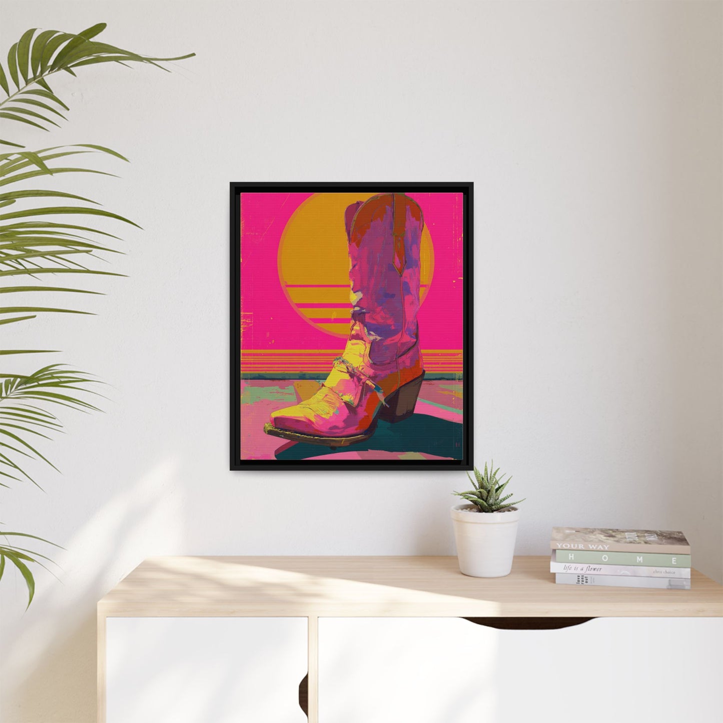 Retro Western Themed Framed Canvas Wall Art