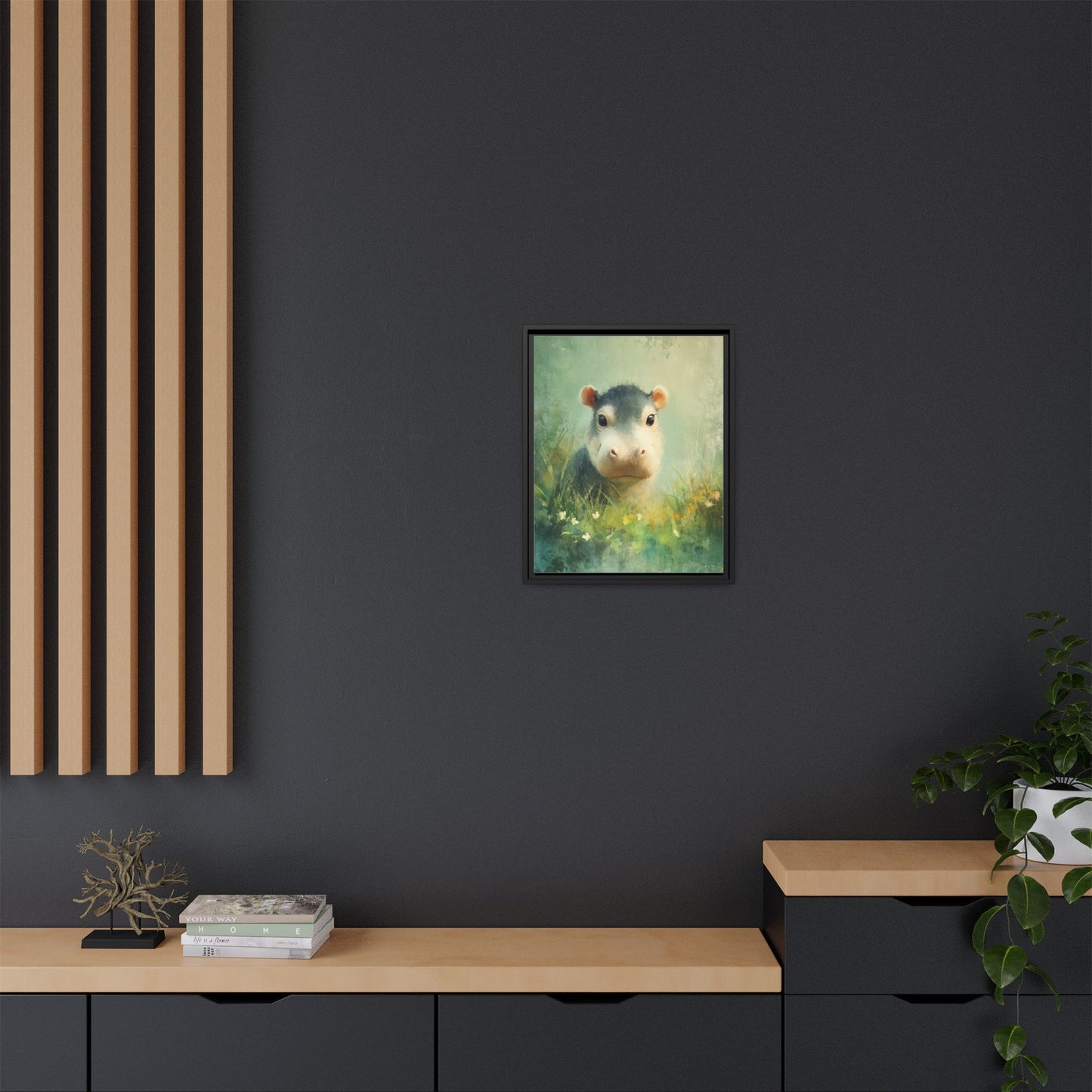 Baby Hippopotamus Nursery Framed Canvas Wall Art