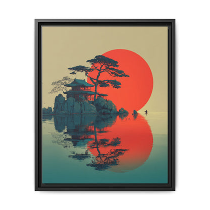 Red Moon Coastal Japandi Art Framed Canvas Wall Art