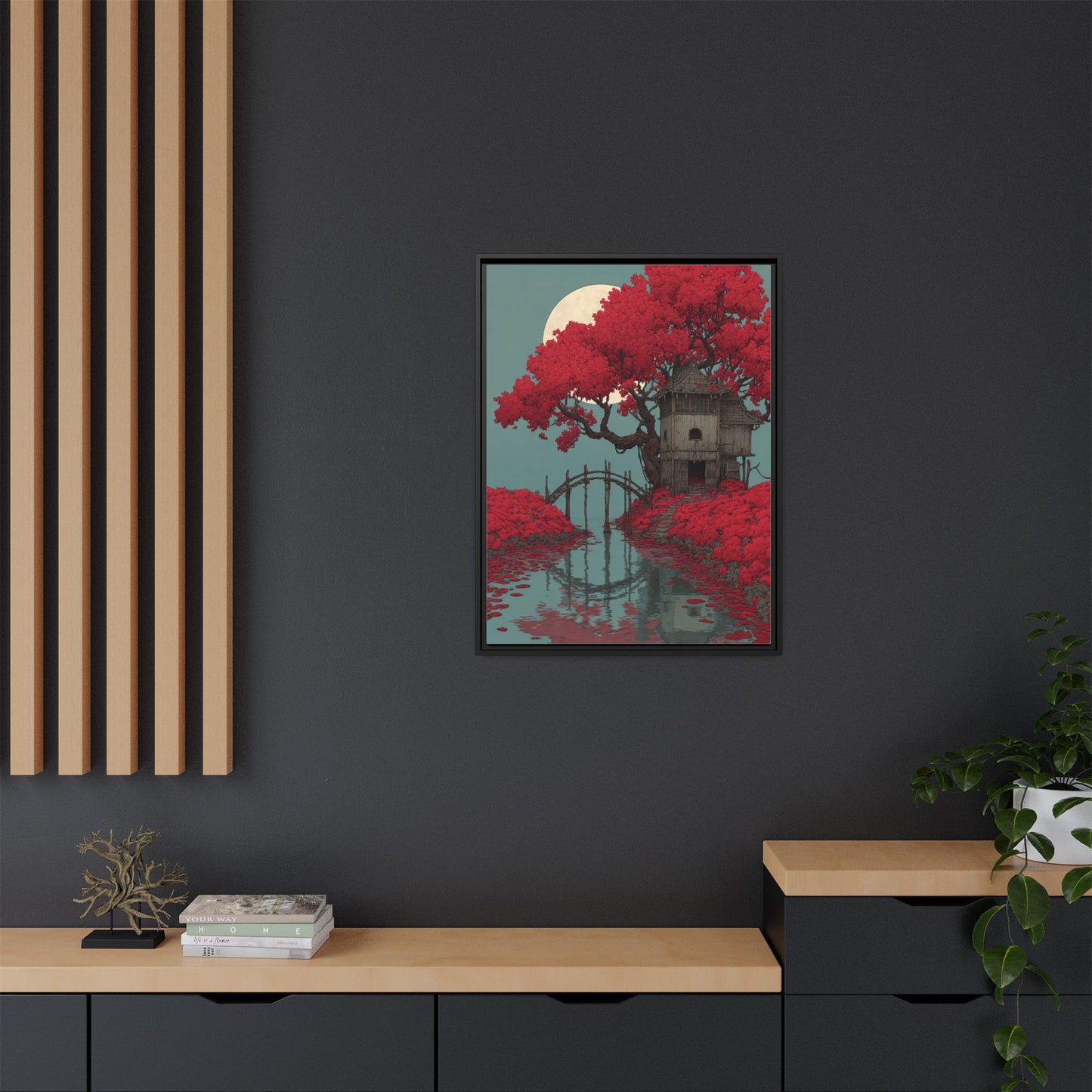 Red Tree Japandi Art Framed Canvas Wall Art