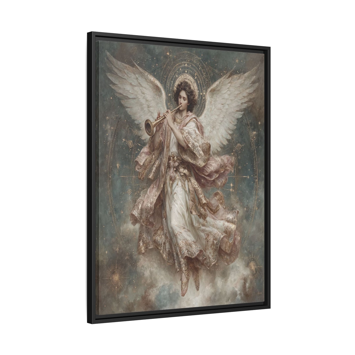 Archangel Playing Trumpet Framed Canvas Wall Art