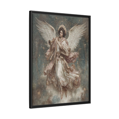 Archangel Playing Trumpet Framed Canvas Wall Art