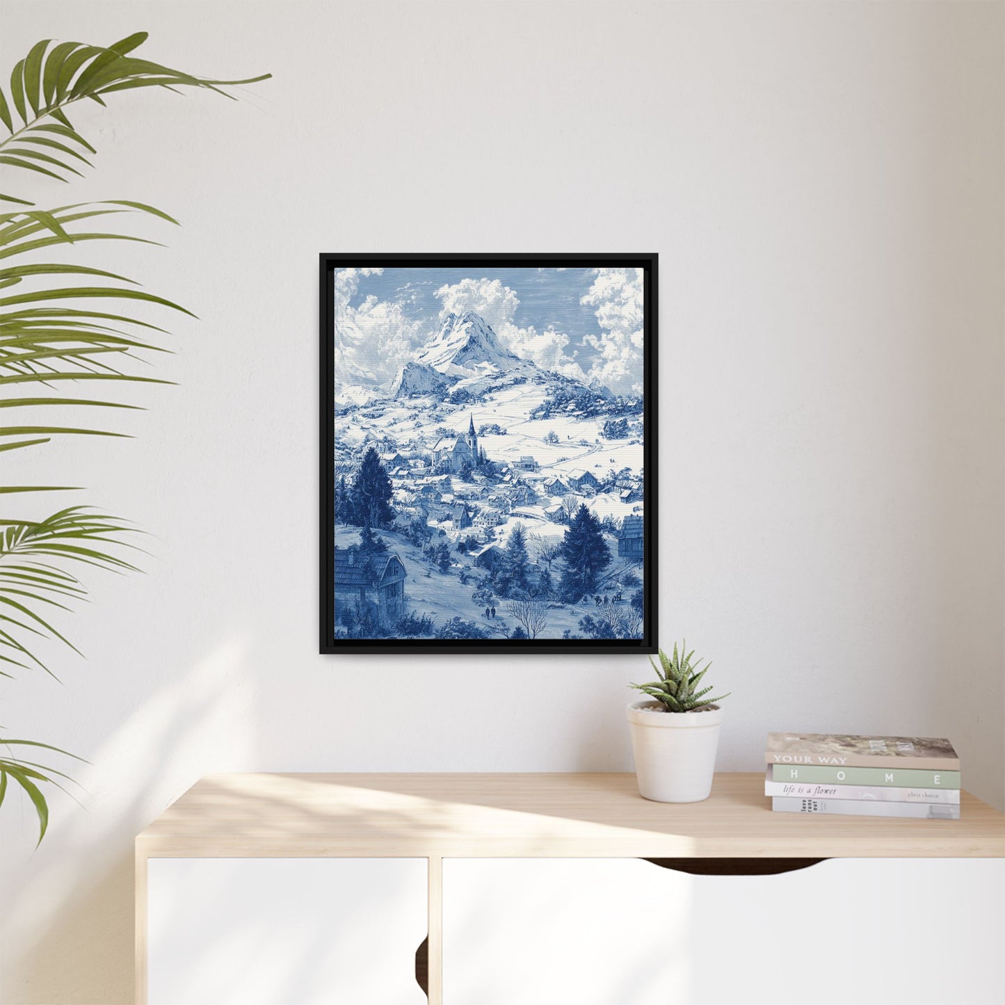 Countryside Blue Toile de Jouy Framed Canvas Wall Art