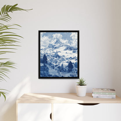 Countryside Blue Toile de Jouy Framed Canvas Wall Art