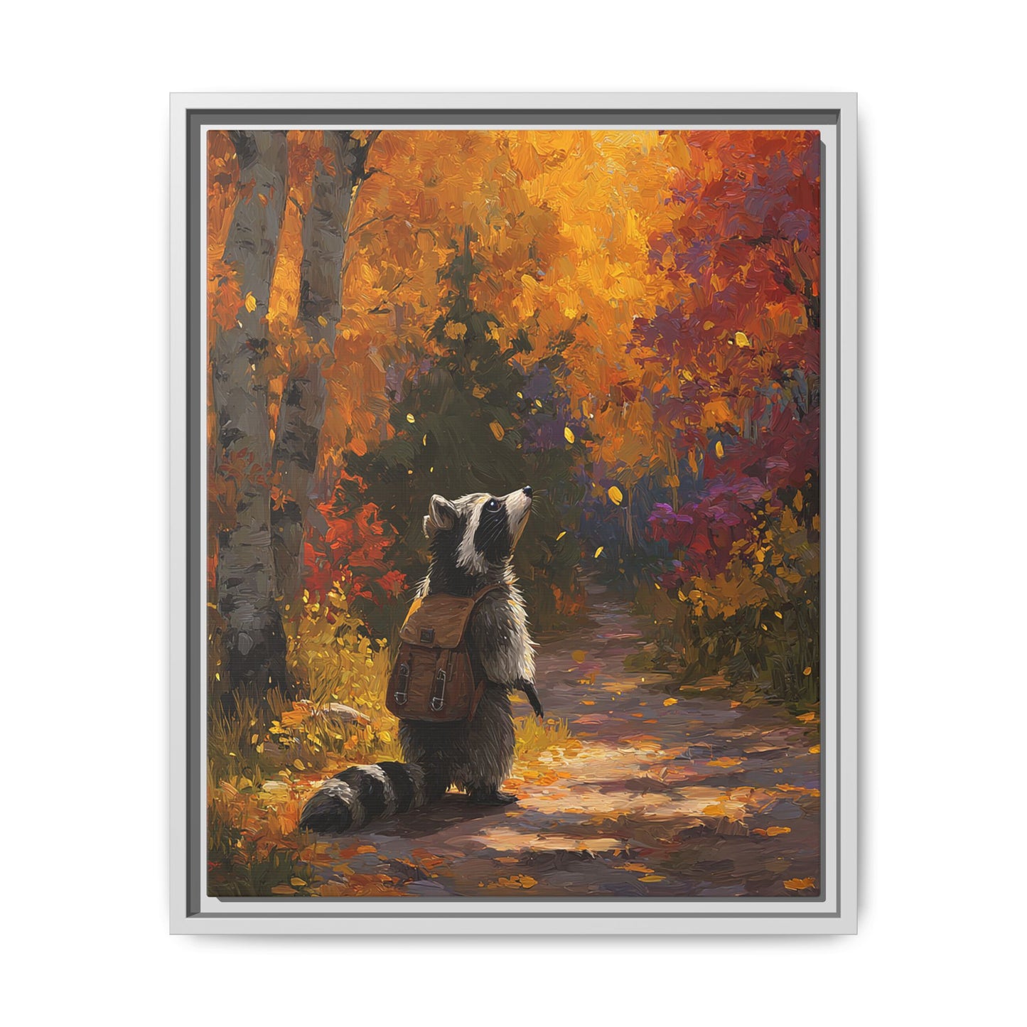 Autumn Raccoon Framed Canvas Wall Art