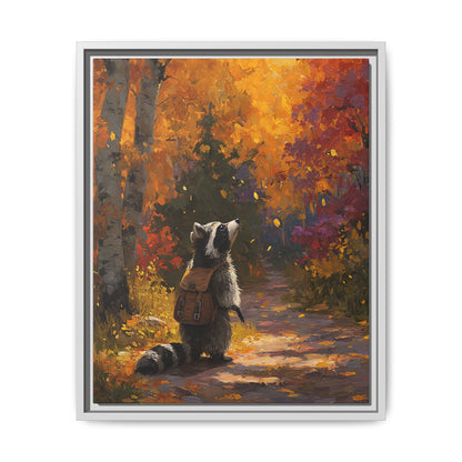 Autumn Raccoon Framed Canvas Wall Art