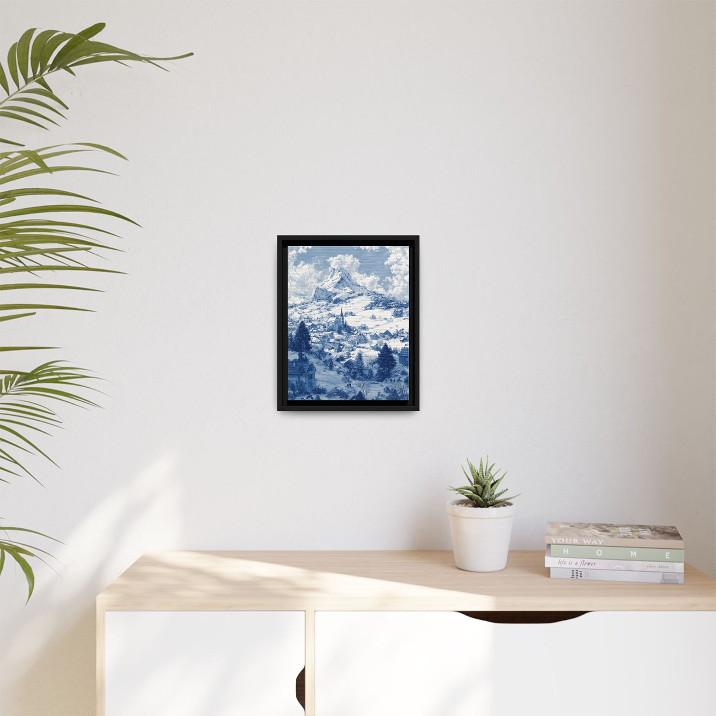 Countryside Blue Toile de Jouy Framed Canvas Wall Art