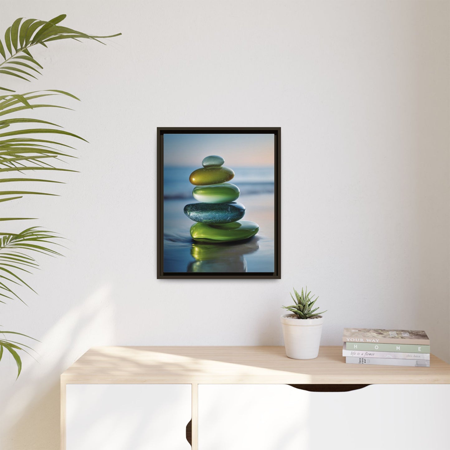 Calming Green Stones Framed Canvas Wall Art