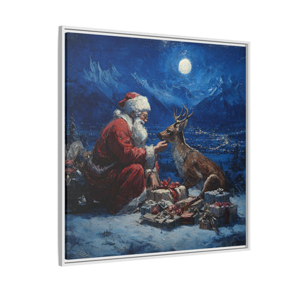 Dramatic Santa Claus Reindeer Christmas Framed Canvas Wall Art