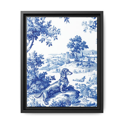 Dachshund Toile Abstract Framed Canvas Wall Art