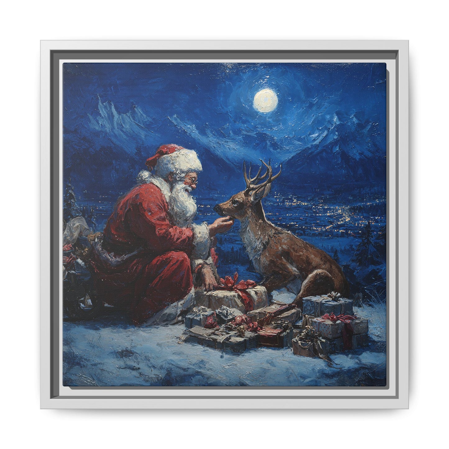 Dramatic Santa Claus Reindeer Christmas Framed Canvas Wall Art