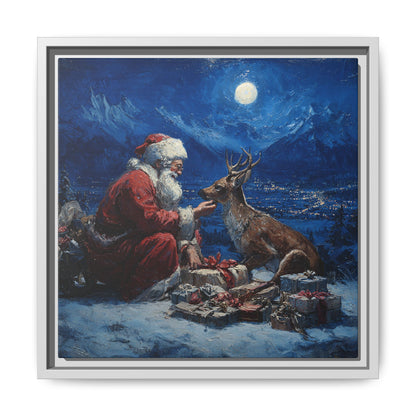 Dramatic Santa Claus Reindeer Christmas Framed Canvas Wall Art
