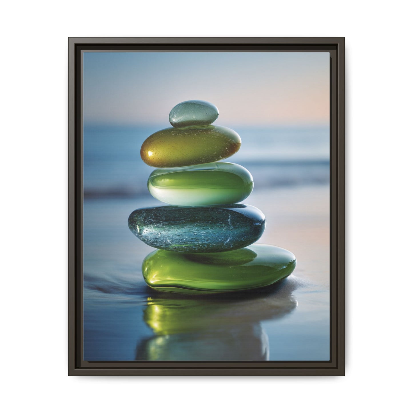 Calming Green Stones Framed Canvas Wall Art