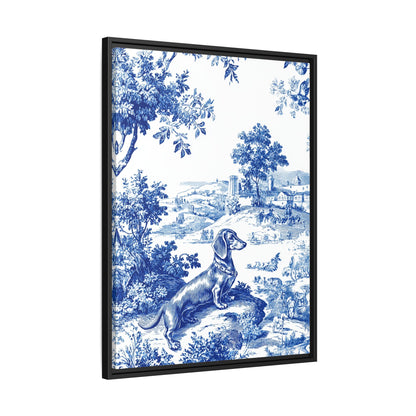 Dachshund Toile Abstract Framed Canvas Wall Art