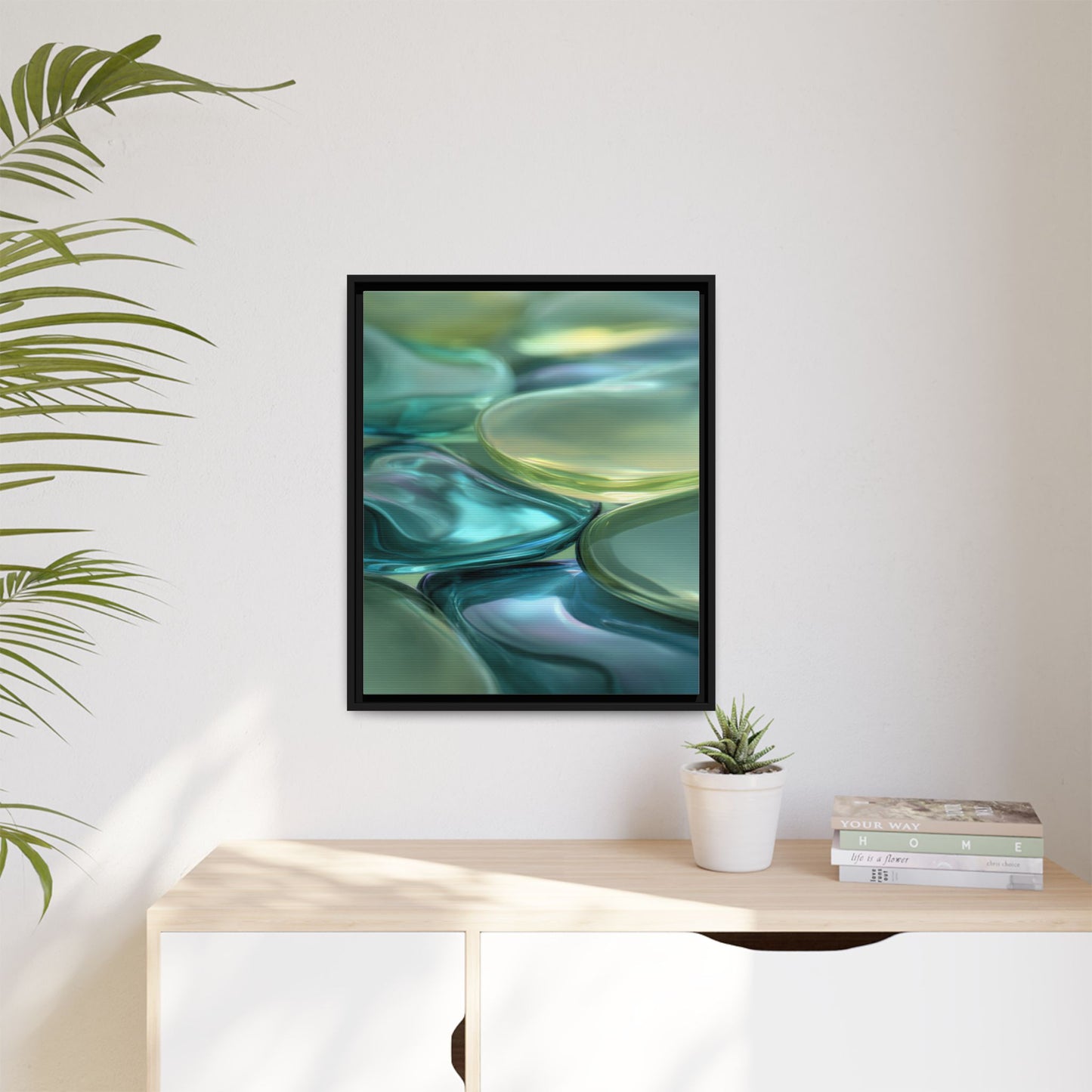Abstract Green Stones Framed Canvas Wall Art