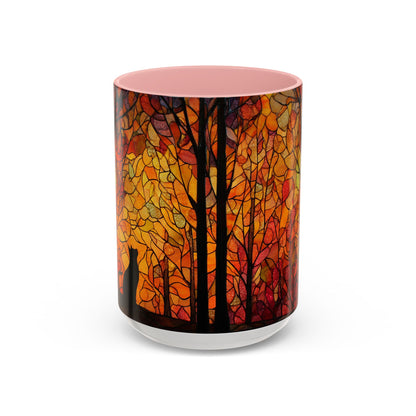 Autumn and Black Cat Stained Glass Effect Mug