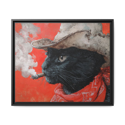 Western Smoking Cat Framed Canvas Wall Art