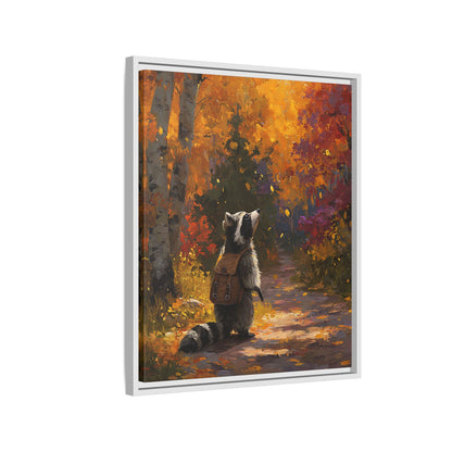 Autumn Raccoon Framed Canvas Wall Art